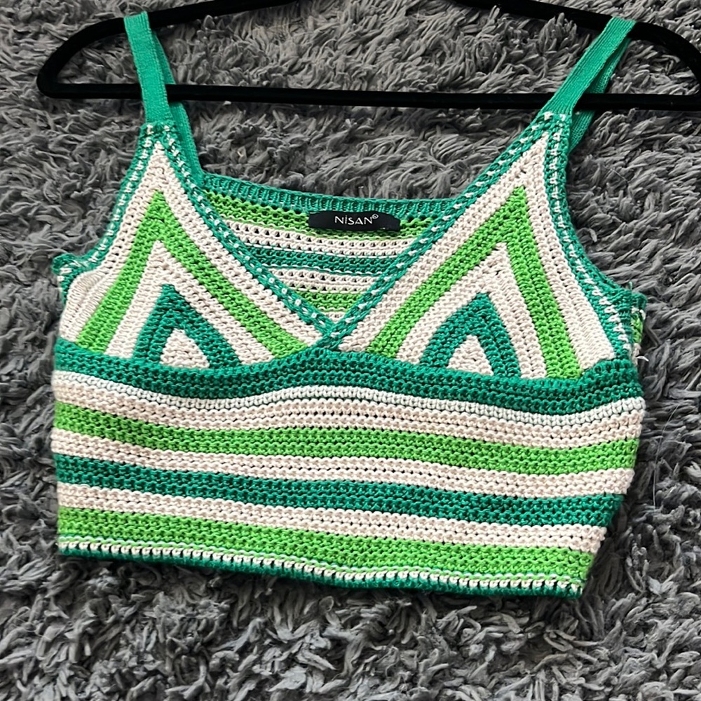 Knit top from a boutique, sold as one size, crop, low ish cut